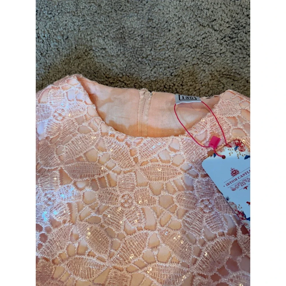 Ibtom Castle Girls Peach Pink Lace Tulle Sequin Flower‎ Girl Pageant Dress 130